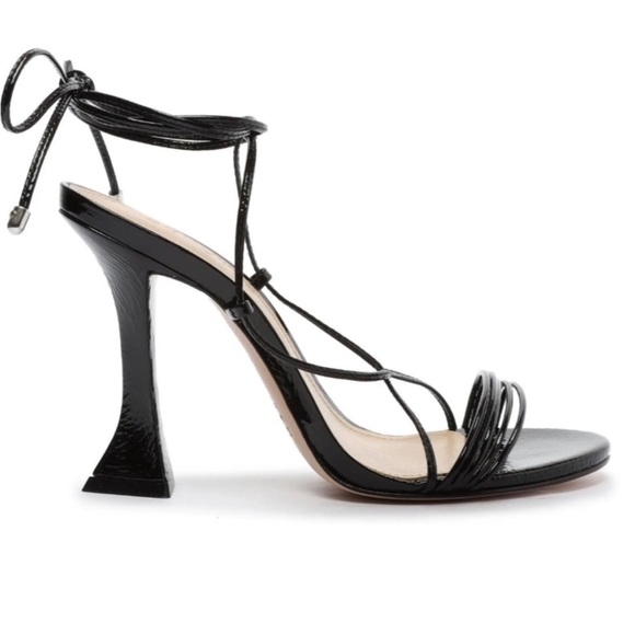 Schutz Arceli Black Leather Sole Heel with Patent Upper 8 - Picture 6 of 6